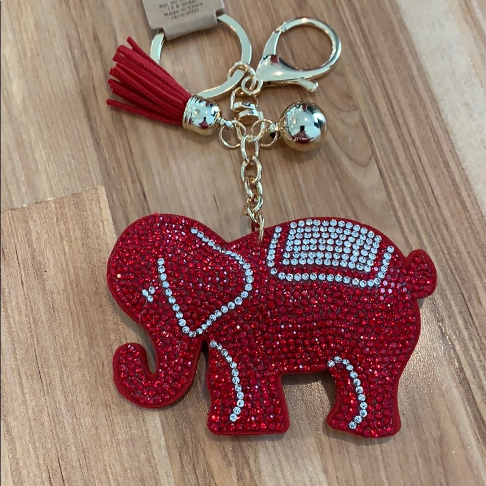 ALABAMA FANS Red/white Elephant Key Chain w/clip. - Picture 1 of 8